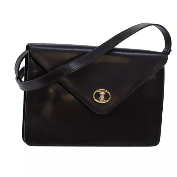 CELINE Shoulder Bag Leather Dark Brown Auth - Picture 1 of 8